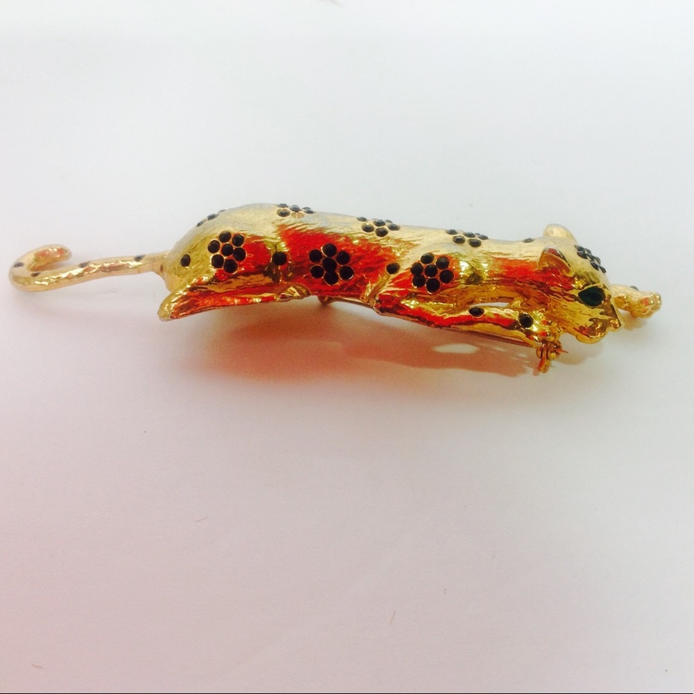 Tiger Panther Gold Brooch Rhinestone Brooch Pin